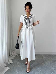 Vestidos Casuales Lavables al por Mayor, Largos hasta el Tobillo, de Manga Corta, 100% Algodón Tejido, Bordado a Máquina, Cintura Natural, Hechos en India - Product Image 4