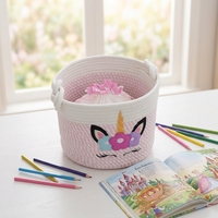Panier de rangement moderne en corde de coton écologique tissé à la main en licorne blanche rose boucle de bon augure stockage multifonctionnel