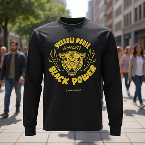 T-shirt a maniche lunghe Yellow Peril con design Black Power, abbigliamento di tendenza. - Product Image 3