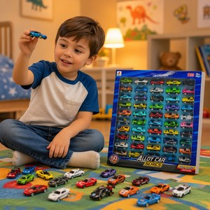 Set di 50 Auto in <span class=keywords><strong>Scala</strong></span> <span class=keywords><strong>1</strong></span>:64 in Lega Pressofusa - Veicoli Giocattolo in Metallo in Miniatura per Bambini 3-8 Anni, Regali per Feste di Compleanno e Natale - Product Image 2