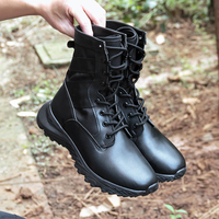 Bottes tactiques en cuir, chaussures de randonnée d'extérieur, mi-mollet, tige souple en toile, à lacets, légères, confortables, absorption des chocs