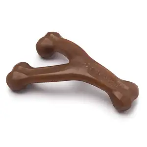 Mainan kunyah anjing Benebone Wishbone tahan lama untuk pengunyah agresif, Bacon asli, dibuat di AS, Medium