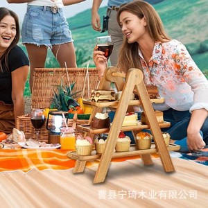 Wooden three-tier vegetable <b>rack</b>, fruit cake and pastry <b>plate</b> storage <b>rack</b>, creative tray food display <b>rack</b> - Product Image 4