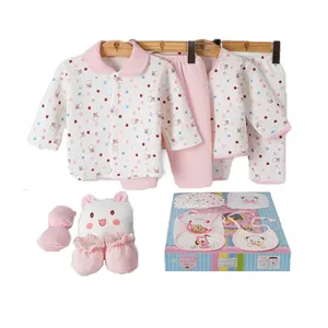 MICHLEY Baju Monyet Bayi Laki-laki, 18Pcs Kombinasi Set Kotak Hadiah Motif Kartun Katun Pakaian Anak Baru Lahir Baju Monyet Bayi Laki-laki