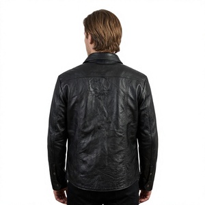 Men's Genuine Leather Shirt <b>Jacket</b> Black Snap Button Leather Overshirt Vintage Casual <b>Western</b> Style Outerwear - Product Image 2