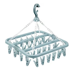 Wholesale 32 Clips Folding Children Adults Dryer Windproof Socks Underwear <strong>Plastic</strong> Drying Rack Kid's Clothes <strong>Hanger</strong> - Product Image 6