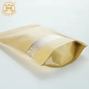 נמוך Moq קראפט שקיות נייר עם חלון ניתן לאטימה החוזרת Zip מנעול קראפט נייר שקיות המלאי עבור מאפיית עוגיות חטיפים כריכים