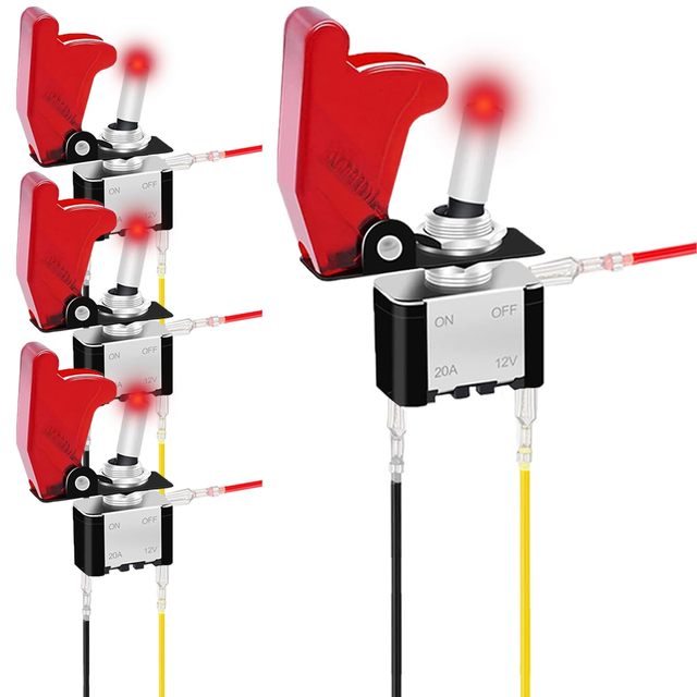 Toggle Switch DC 12V 20A/24V 10A SPST 3-Pin Red Heavy Duty Metal Automotive/Car/Boat/RV Use IP54 Transparent Safety Flip Cover