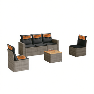 Conjunto de Sofás de Jardín de Madera de Acacia con Estructura de Acero con Recubrimiento en Polvo Gris, Muebles de Exterior de Diseño Contemporáneo Resistentes a la Intemperie - Product Image 1