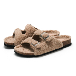 New Arrival Women Open-toe Plush Lined Sandals House Indoor Outdoor Fluffy Slippers for Ladies Outdoor <strong>Shoes</strong> - Product Image 1