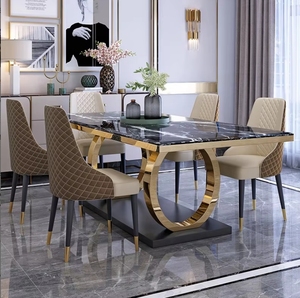 Tavolo da Pranzo Rettangolare <span class=keywords><strong>in</strong></span> <span class=keywords><strong>Marmo</strong></span> di Lusso Leggero con Set di Sedie, Tavolo da Pranzo Moderno - Product Image 2