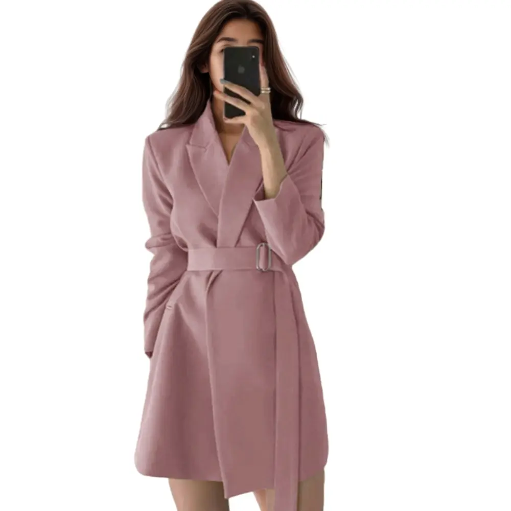 D1201TA08 Bestseller Solid Color Retro Winter Long Coat With Belt For Women Sehe Fashion