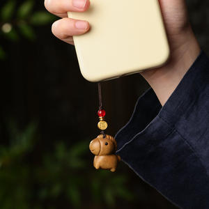 Collier pendentif porte-clés vintage en bois de santal et pièce de monnaie en cuivre, motif animal mignon, accessoires créatifs, chaîne courte pour télé<span class=keywords><strong>phone</strong></span> portable, pour femme - Product Image 4