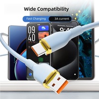 Kabel USB C ke Type-C 60W PD 27W Pengisian Cepat, Karet Lunak Cair, Kabel Sinkronisasi Data Dua Kepala untuk Laptop, Ponsel, Samsung