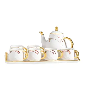 Zogifts nuovo arrivo cerchio oro bianco 8 pz <span class=keywords><strong>sei</strong></span> tazze e vassoio set da tè in ceramica con teiera per regalo servizio da tè elettrico con bollitore - Product Image 1