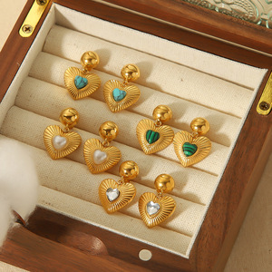 Pendientes con forma de corazón, bisel de aleación de zinc, joyería para fiesta, TE6446 - Product Image 2