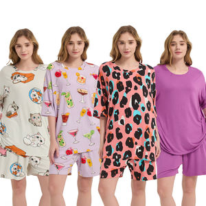 Conjunto de Pijama de Bambú para <span class=keywords><strong>Mujer</strong></span>, Tallas Grandes, Largo hasta la Rodilla, Transpirable, de Secado Rápido, para Primavera/Verano, Fabricación OEM - Product Image 1