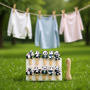 ILAN Mollette in Legno 3.5cm 10pz Design Panda per Fermagli da Abbigliamento - Product Image 2