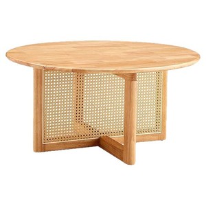 Mesa redonda pequeña de estilo japonés para uso doméstico en apartamentos pequeños, sala de estar, estilo sencillo de madera, con decoración de ratán. - Product Image 5