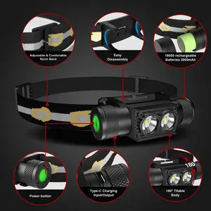 Factory Wholesale Most Powerful Rechargeable LED Headlamp Waterproof Running Headlamp Type-C Headlamp Rechargeable