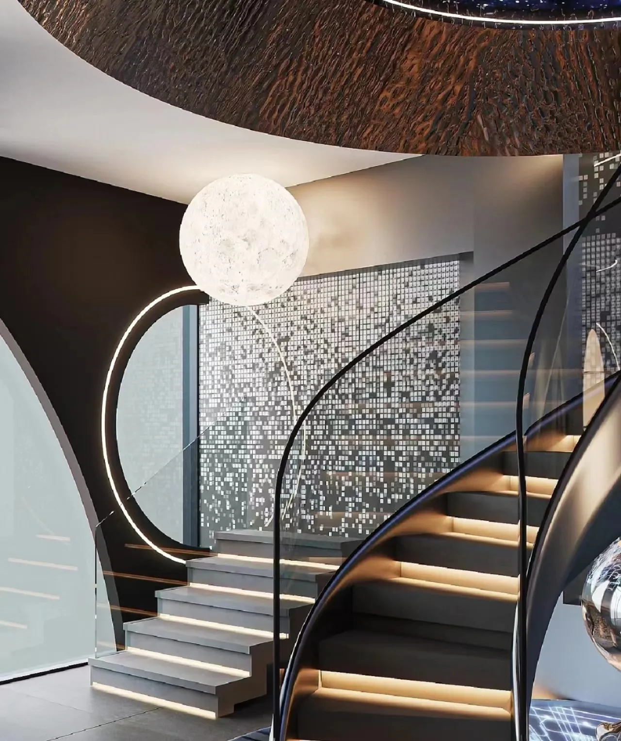 ECT Glas Kohlenstoffs tahl Treppe Gebogene Treppe Indoor Home Moderne Treppe