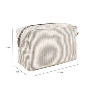 Portable Cosmetic Skincare Bag Square <b>Makeup</b> <b>Storage</b> Travel Zipper Closure Candy Pattern Soft Handle Seersucker - Product Image 2