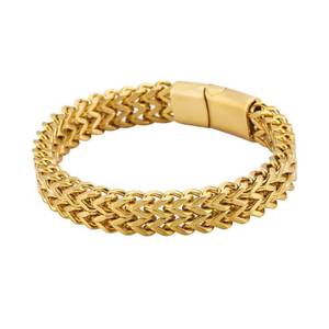 Pulsera <span class=keywords><strong>de</strong></span> Cadena Franco Gruesa para Hombre, Acero Inoxidable, Chapada en Oro/Negra, 12 mm <span class=keywords><strong>de</strong></span> Ancho, Cadena Cubana con Cierre Magnético - Product Image 3