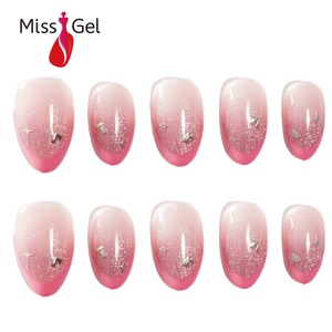 <span class=keywords><strong>Uñas</strong></span> Postizas Color <span class=keywords><strong>Rosa</strong></span> Brillante con Efecto Ombre, <span class=keywords><strong>Uñas</strong></span> Postizas con Purpurina Plateada, <span class=keywords><strong>Uñas</strong></span> Postizas Decoradas Tipo Gel - Product Image 1
