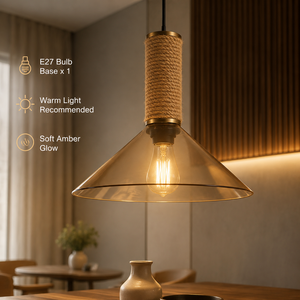 Modern Glass Pendant <b>Light</b> With Amber Cone Shade Gold Finish Adjustable Height For Dining Room Kitchen Island Restaurant - Product Image 3