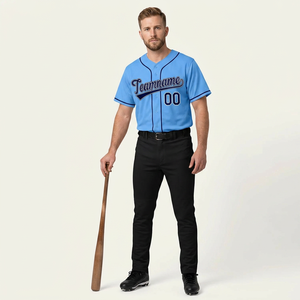 Conjunto de Uniforme de Béisbol Unisex Personalizado - Jersey de Poliéster Azul Cielo con Botones Completos y Pantalones Negros - Ropa Deportiva Profesional de Alta Calidad OEM/ODM - Product Image 1