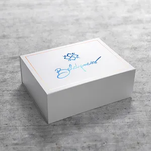 New Arrival Personalize Beauty Clothing Magnetic Folding Gift Packaging Boxes With Blue Foil Logo