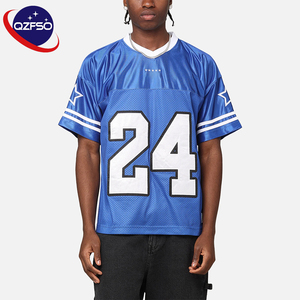 QZFSO Custom Streetwear Applique Shirt Satin Mesh Patchwork Oversized Striped Sleeve Blokecore Tee Men Vintage Football Jersey - Product Image 1