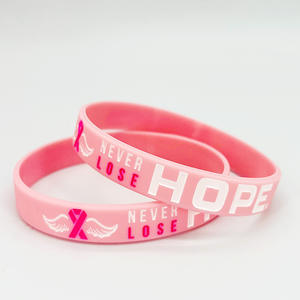 Toptan ucuz fiyat silikon bilek bantları silikon kauçuk çevre dostu bileklik pembe şerit meme kanseri farkındalık bilezik - Product Image 5
