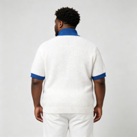 Pull en tricot bleu pour homme Odm Oem, motif géométrique simple, blocs de couleur, broderie, demi-zip