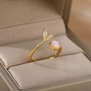 New Trend Women Leaf Diamond Opal <b>Ring</b> Personalized Simple Opening Adjustable <b>Couple</b> Wedding <b>Rings</b> Jewelry - Product Image 1