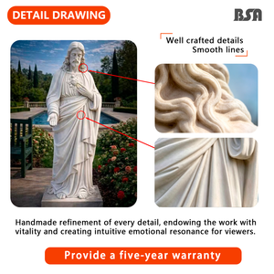 Estatua de Jesucristo de Mármol Natural Premium BSA con Sagrado Corazón, Escultura de Mármol del Sagrado Corazón de Jesús para Uso Religioso en Cementerios - Product Image 3