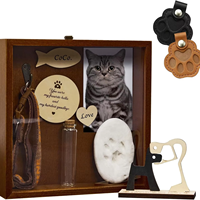 Cadre photo rectangulaire en bois massif pour animaux de compagnie avec porte-collier, couvercle rabattable et tampon encreur – Présentoir commémoratif de bureau sans couvercle