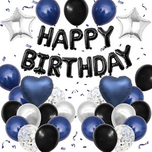 Decoración <span class=keywords><strong>de</strong></span> <span class=keywords><strong>Cumpleaños</strong></span> Azul Marino y Negro <span class=keywords><strong>para</strong></span> Hombres y Mujeres con <span class=keywords><strong>Globos</strong></span> Azules, Negros y Blancos, Pancarta <span class=keywords><strong>de</strong></span> Feliz <span class=keywords><strong>Cumpleaños</strong></span>, Globo <span class=keywords><strong>de</strong></span> Estrella Metalizado - Product Image 1