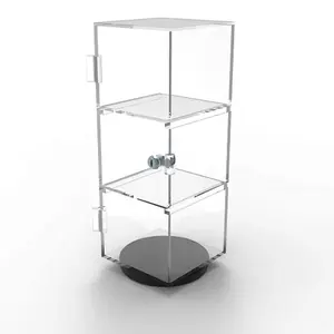 หมุนMini Plexiglass Lucite ClearอะคริลิคTowerตู้โชว์สำหรับเครื่องชาร์จโทรศัพท์มือถือ