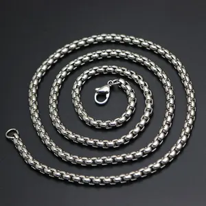 Fashion jewelry daily wear men untarnished necklace silver gold stainless steel round box chain in 40-60cm