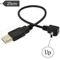 0,25 m USB MINI 5 pines 5P 90 ° ángulo macho a USB 2,0 un cable de enchufe macho 28AWG ángulo recto arriba abajo izquierda Mini 5 pines Cable adaptador USB