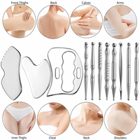 Ensemble d'outils de massage Gua Sha en acier inoxydable, planche de raclage pour le visage et le corps et kit de bâtonnets d'acupression pour les soins de la peau en spa et salon