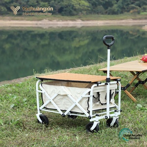 Portable Foldable <b>Camping</b> Cart With Wooden <b>Table</b> Top Four-Wheel Outdoor <b>Storage</b> Trolley For Picnic And Travel - Product Image 4