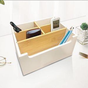 Organizador de escritorio de madera de bambú con divisores, caja de almacenamiento rectangular para oficina, papelería, cosméticos, aperitivos - Product Image 2
