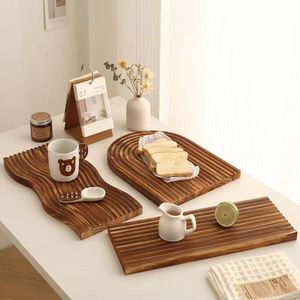 Nordic Style Solid Wood Serving <b>Tray</b> With Ripple Design For <b>Tea</b> Coffee Bread Hotel Use Decorative Photo Prop - Product Image 1