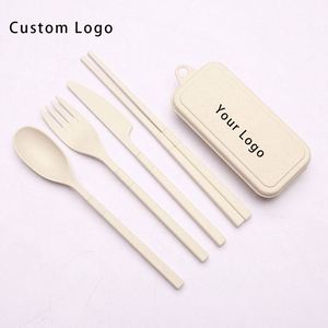 Eco-Friendly Wheat Straw Travel Utensil Set, 300mL PP Material, Custom Silk <b>Screen</b> Printing for Business Gifts - Product Image 5