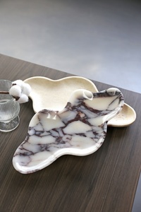 Bandeja de Frutas Irregular de Mármol Travertino Stonekocc con Patrón Art <span class=keywords><strong>Deco</strong></span> Grabado, Estilo Antiguo, Decoración para el Hogar - Product Image 4