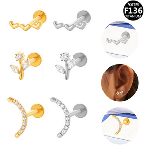 <b>Titanium</b> Heart Stud Earrings F136 <b>Titanium</b> Alloy Ear Cartilage Jewelry Unisex Daily Wear Piercing Jewelry - Product Image 1