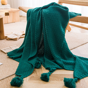 Couvertures nordiques pour <span class=keywords><strong>lit</strong></span> canapé canapé gros tricot <span class=keywords><strong>couvre</strong></span>-<span class=keywords><strong>lit</strong></span> tricoté jeter couverture avec gland couleur unie gaufré couverture <span class=keywords><strong>en</strong></span> relief - Product Image 6