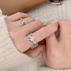 S925 Sterling Silver Women's <b>Ring</b> Smiley Face <b>Open</b> Finger Fashionable Everyday Wear - Product Image 1